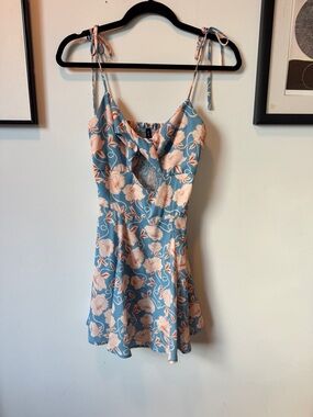 Blue Life Blue Floral Mini Dress with Pink Flowers